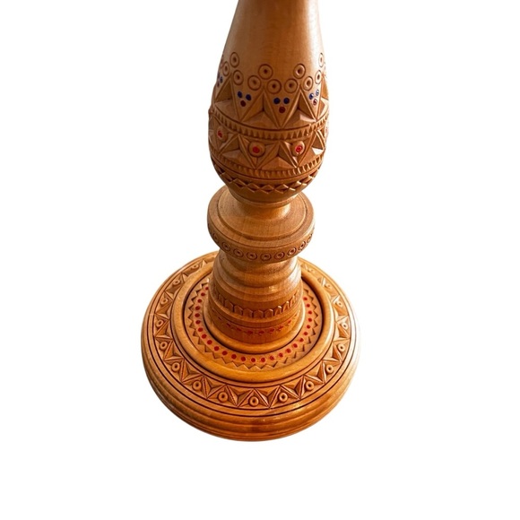 Large 14” Scandinavian German Turned Wood Beaded 5 Arm Candelabra - Picture 5 of 12